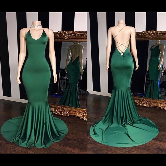 emerald green backless dress